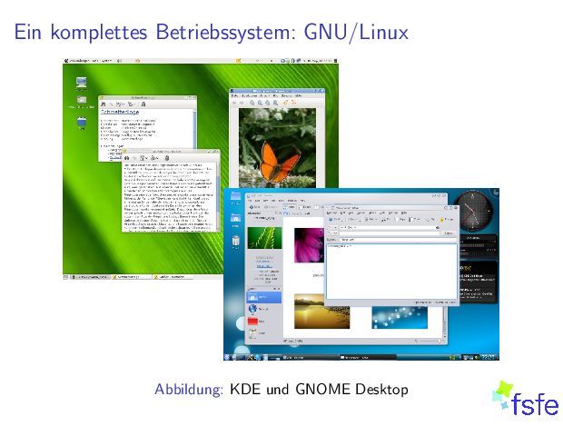 EinkomplettesBetriebssystem:GNU/Linux Abbildung: KDEundGNOMEDesktop 